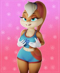 1girls 2023 3d anthro basketball_uniform blonde_hair blue_eyes brown_body brown_fur bunny bunny_ears bunny_tail clothed clothing curvy curvy_female curvy_figure digital_media_(artwork) female female_only front_view fur furry furry_only gloves hair_tuft hi_res lagomorph lola_bunny looking_at_viewer looney_tunes mxxwthnsfw narrowed_eyes no_text_version open_mouth short_shorts shorts smiling smiling_at_viewer solo space_jam upper_teeth warner_brothers watermark