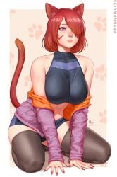 1girls big_breasts blue_eyes cat_ears cat_tail catgirl face_marks female female_only kiko_(sciamano240) mirco_cabbia original original_character red_hair red_nail_polish red_nails red_tail sciamano240 short_hair smile smiley_face smiling solo solo_focus thick_thighs thighhighs wide_hips