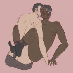 2boys anal_sex blush chester_williams crying gay holding_hands interracial missionary_position original_character panties_around_one_leg sock_garters socks sweat sweatdrop vance_blackwood yaoi