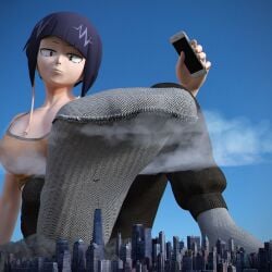 1girls 3d airplane artist_request bra city foot_fetish giantess gigantification inflation kyoka_jiro looking_down my_hero_academia shounen_jump smartphone socks sweatpants tagme threatening