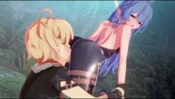 1boy 1girls 3d aether_(genshin_impact) animated ass ass_eating back big_ass blonde_hair eating_pussy fat_ass ganyu_(genshin_impact) genshin_impact gloves horns koikatsu long_hair low_res lowres no_sound oral pleasure_face sex short_playtime straight tagme video