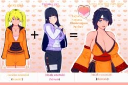 3d female female_only fully_clothed fusion futanari hyuuga_hinata intersex koikatsu naruko naruto naruto_(series) naruto_shippuden rule_63 transformation uzumaki_naruto