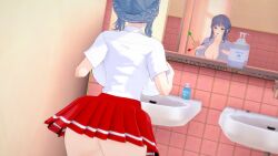1girls 3d ass back_view backboob bangs blue_hair breasts female female_only fire_emblem fire_emblem:_three_houses grey_eyes huge_breasts koikatsu koikatsu_gift large_ass marianne_von_edmund mirror nintendo no_panties open_clothes open_mouth open_shirt reflection shirt shocked short_hair skirt solo upskirt