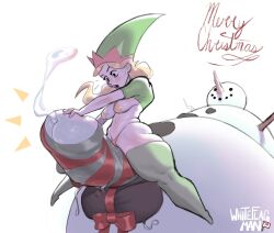 breasts christmas elf_female female hat huge_cock precum size_difference snowman thighhighs whiteflagman