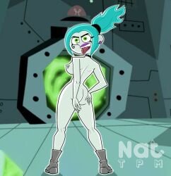 1girls ass blue_hair boots boots_only choker danny_phantom ember_mclain ghost ghost_girl glowing green_eyes makeup nat_tpm nickelodeon nude purple_lipstick self_upload tongue_out