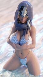 3d bikini breasts foreteller_invi in_water kingdom_hearts masked masked_female masterdan masterdansdojo partially_submerged swimsuit wet