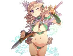 1girls big_breasts bikini bikini_armor_explorers blonde_hair cute panties petite purple_eyes standing thigh_gap