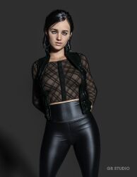 3d areolae athletic athletic_female black_hair breasts busty ellie_(the_last_of_us) ellie_williams female female_focus female_only freckles giorgio_rendering goth goth_girl green_eyes hourglass_figure leather_pants naughty_dog nipples see-through see-through_clothing short_hair sleeveless small_breasts standing tagme the_last_of_us the_last_of_us_2 vest