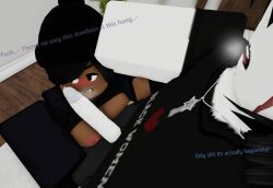 3d dark-skinned_female heavy_breathing hesitant imminent_oral lifted_shirt nervous penis_against_face roblox roblox_avatar robloxian self_upload skimble tagme