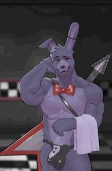 anthro balls bonnie_(fnaf) bowtie bulge bunny_ears fanofthefurr five_nights_at_freddy's furry guitar hand_behind_head male male_only penis rabbit rabbit_ears solo solo_male towel towel_on_arm