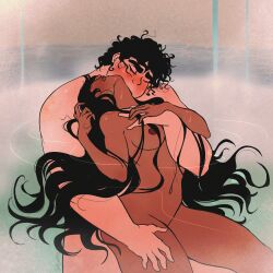 1boy 1girls 2023 aged_up ambiguous_penetration areolae bathing belly belly_button bigger_male blush breasts canon_couple cartoon_network connie_maheswaran curly_hair dark-skinned_female hand_on_breast hot_spring indian indian_female interracial kissing_from_behind kissing_neck light-skinned_male long_hair looking_up male/female medium_breasts nipples nude nude_female nude_male older santan999 signature sitting skinny_dipping steven_quartz_universe steven_universe thick_thighs wet_hair white_male