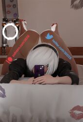 3d 3dzk android ass bubble_butt feet feet_up female female_focus female_only leotard nier:_automata selfie soles tagme wide_hips yorha_2b