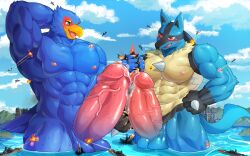 2023 2boys absurd_res aircraft airplane alternate_version_available avian big_penis bird blue_body blue_fur bodily_fluids canid canine city destruction duo erection falco_lombardi frottage fur gay generation_4_pokemon genital_fluids genitals green_eyes hi_res jet lucario macro male male/male mammal mayar muscular muscular_male nintendo penis pokemon pokemon_(species) precum red_eyes sea sex ship star_fox vehicle water watercraft