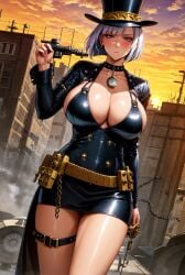 1girls ai_generated ai_hands big_breasts hi_res latex medium_hair milf original_character seductive_eyes shiny_clothes short_hair stable_diffusion steampunk tight_clothing voluptuous voluptuous_female white_hair