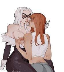 2girls ahoguru antiheroine big_breasts black_cat_(marvel) breasts curvy curvy_female duo felicia_hardy female female/female female_only human lesbian lesbian_sex lesbians light-skinned_female marvel marvel_comics mary_jane_watson multiple_girls red_hair sex spider-man_(series) straight_hair white_hair wholesome wholesome_sex wide_hips yuri