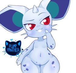 anthro big_ears big_eyes buckteeth cute lowres nidoran nidoran♀ plumppanther pokemon pokemon_(species) shortstack solo thick_thighs thinking whiskers