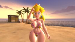 1girls 3d 3d_(artwork) beach big_breasts big_thighs bikini blonde_hair blue_eyes breasts busty child_bearing_hips cleavage collar crown earrings female female_only half-closed_eyes human human_only light-skinned_female light_skin looking_at_viewer mario_(series) nail_polish navel nintendo pink_bikini pink_collar pink_nail_polish pink_nails ponytail princess princess_peach sensual smile solo string_bikini sunset swimsuit thhypercombine thhypercombine12 thick thick_hips thick_thighs tied_hair