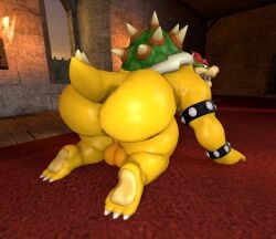 3d_(artwork) anthro anthro_only anus ass balls big_butt bowser bracelet chubby_male collar digital_media_(artwork) dragon feet genitals hi_res huge_butt jewelry king kneeling koopa looking_at_viewer looking_back male male_only mario_(series) metal_collar nintendo overweight presenting presenting_hindquarters rear_view reptile royalty scalie slightly_chubby solo solo_focus solo_in_panel source_filmmaker tecbuttlovefa thick_thighs turtle video_games