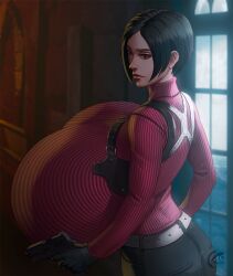 1girls ada_wong ada_wong_(adriana) alternate_breast_size asian asian_female black_hair breast_expansion breasts_bigger_than_head breasts_bigger_than_torso fat_ass female female_only gigantic_breasts gun hyper_breasts mangrowing resident_evil resident_evil_4 resident_evil_4_remake solo solo_female tight_clothing