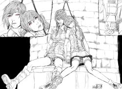 2girls asphyxiation death double_kill female_death guro hanged holding_hands m0zg monochrome snuff