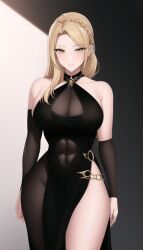 1girls ai_generated big_breasts blonde_hair breasts cleavage dress elden_ring female female_only fromsoftware jewelry milf mommy queen_marika_the_eternal thick_thighs wide_hips