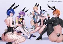 5boys aoyagi_touya ass_focus bunny_boy bunny_ears bunnysuit butt carrot fishnets gay kaito kaito_(vocaloid) kamishiro_rui male_focus male_only male_with_painted_nails project_sekai shinonome_akito stockings tenma_tsukasa