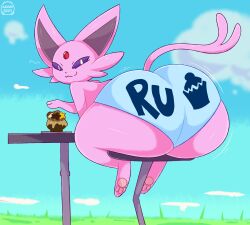 ass boyo71230387 eeveelution espeon female huge_ass motion_lines nintendo pokémon_(species) pokemon text text_on_clothing thick_thighs video_games wide_hips