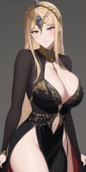 1girls ai_generated big_breasts blonde_hair breasts cleavage dress elden_ring female female_only fromsoftware jewelry milf mommy queen_marika_the_eternal thick_thighs wide_hips