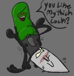 anthro blush clothebro gay gay_sex inanimate_insanity knife_(ii) object_show object_shows pickle_(ii) standing_sex yaoi