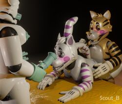 1boy 2girls 3d 3d_(artwork) absurd_res absurdres animatronics anthro anthro_penetrating big_balls big_breasts big_penis blender blender_(software) blue_penis blush bondee's bondee's_barnyard bovine breasts cattle closed_eyes cock_sucking doggy doggy_style domestic_cat drooling eyebrows fazbear_fanverse fazbear_frights five_nights_at_freddy's futa_on_female futanari george_(jolly) george_(jolly4) george_goodtime(jolly) gloves high_resolution highres horsecock jolly jolly_(game) jolly_4 kou_the_cow(bondee's) licking_penis lonner_(artist) maxie_(jolly) maxie_(jolly4) maxie_goodtime(jolly) maxienudes muzzle naked necklace neckwear no_clothes no_clothing no_panties nude nude_female nude_male nudity nudity_goodtime open_mouth orange_hair orange_tail penetration penis penis_on_face penis_on_head penis_size_difference purple_boobs purple_breasts purple_cheeks rendered scout_b(artist) sex spurting table table_sex tiger tiger_ears tiger_girl tiger_stripes tiger_tail vaginal_insertion vaginal_penetration vaginal_sex white_body white_fur white_hair