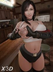 1girls 3d bar black_hair breasts female final_fantasy final_fantasy_vii final_fantasy_vii_remake heart_hands heart_nipples hips indoors large_breasts long_hair navel nipple_heart nipples one_breast_out red_eyes slim_waist smile square_enix tank_top thick_thighs thighs tifa_lockhart wide_hips x3d