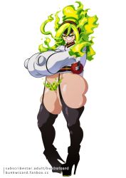 1girls big_breasts breasts bunkwizard burnin_(my_hero_academia) burning_candle female_only flame_hair flames high_heel_boots huge_breasts kamiji_moe mask moe_kamiji my_hero_academia nipple_bulge pubic_hair shounen_jump smile solo standing thick_thighs yellow_eyes