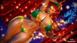 1girls 3d big_breasts big_butt bikini bimbo breasts breath_of_the_wild dark-skinned_female dark_skin gerudo gold_armband hoop_earrings krillinresort looking_at_viewer pinup pointy_ears red_hair the_legend_of_zelda thick_thighs urbosa