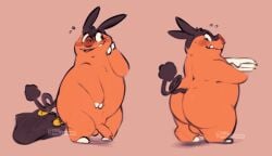 2023 anthro ass balls blush generation_5_pokemon genitals hi_res male nintendo orange_body penis pignite pokemon pokemon_(species) raburigaron simple_background slightly_chubby solo superchub