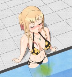 1girls bikini blonde_hair blush closed_eyes have_to_pee in_pool in_water kaede_kkart kitagawa_marin omorashi peeing peeing_in_swimsuit peeing_self peeing_underwater sono_bisque_doll_wa_koi_wo_suru swimming_pool swimsuit swimwear urination urine urine_stream