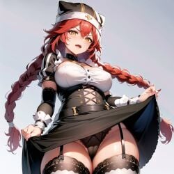 1girls ai_generated big_breasts cameltoe female lupusregina_beta maid overlord_(maruyama) panties red_hair solo twintails yellow_eyes