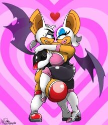 1boy 1girls anthro ass bat bat_wings biting_lip blue_eyes blue_eyeshadow blush_lines breast eyelashes female female_focus furry grabbing_ass green_eyes heart hips hyper_testicles large_ass large_breasts large_testicles latex leg_on_side male male_focus romeo_the_bat rouge_the_bat rule_63 sega sonic_(series) sonic_the_hedgehog_(series) testicles thick_thighs thighs white_fur xanderdwulfe