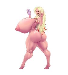 1girls alternate_version_available ass ber00 big_areola big_ass big_breasts big_nipples black_sclera blonde_hair completely_nude devil_horns_(gesture) eve_(mindscatter) female female_only full_body holding_phone huge_breasts kiss_mark_on_ass looking_at_viewer mindscatter nude nude_female phone red_highlights smile smiling solo thunder_thighs toned_female transparent_background