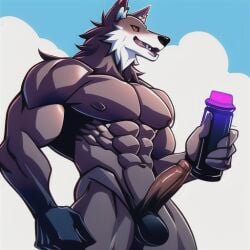 1boy 1male abs ai_generated anthro canid canine dezgo_ai fleshlight furry furry_only humanoid_genitalia humanoid_penis male masturbator muscular penis solo solo_male wolf zomboynkush