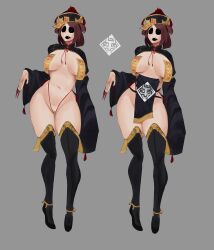 aiko_(paeder69) big_breasts big_thighs blush breasts character_sheet color colored covered_breasts fangs female ghost ghost_girl hat jiangshi long_nails oc original original_character paeder69 solo solo_female thighs