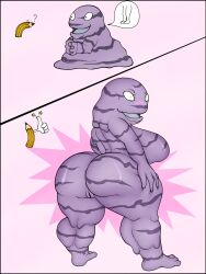 2022 anthro ass big_butt blush female generation_1_pokemon genitals hi_res maxhe muk nintendo pencil_(object) pokemon pokemon_(species) pussy solo