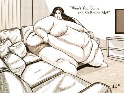 breasts couch fat fat_woman female huge_belly huge_thighs living_room morbidly_obese morbidly_obese_female obese ray_norr solo_focus unknown_character