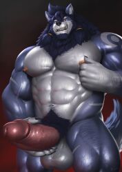 2021 5_fingers absurd_res anthro arm_hair balls barazoku beard big_balls big_muscles big_penis black_claws blue_body blue_fur blue_hair body_hair canid canine canis claws earthist erection eyebrows facial_hair fingers fur genitals grin hair hi_res holding_penis huge_cock huge_muscles humanoid_genitalia humanoid_hands humanoid_penis looking_at_viewer male mammal merphilox_bigwolf multicolored_body multicolored_fur muscular muscular_anthro muscular_male nipple_fetish nipple_pinch nipple_play nipples nude penis pinch pink_nipples pink_penis pubes red_eyes simple_background smile solo standing thick_eyebrows thick_penis tusks two_tone_body two_tone_fur vein veiny_muscles white_body white_fur wolf