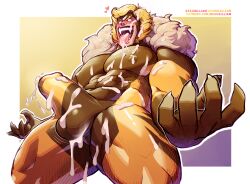 after_orgasm balls bara beaugilliam big_balls big_penis blush boner bulge costume cum cum_in_mouth cum_on_body erection erection_under_clothes facial_hair fangs fully_clothed hairy huge_cock male male_only marvel marvel_comics muscles muscular penis pointy_ears sabretooth saliva sharp_nails sideburns solo solo_male tongue_out victor_creed x-men yellow_hair