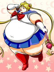 big_belly bishoujo_senshi_sailor_moon chubby_female clothing obese ray_norr sailor_moon skirt small_breasts solo_female thick_thighs usagi_tsukino