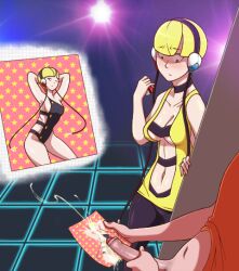 blonde_hair caught_cumming caught_masturbating cum cum_on_photo cum_tribute elesa_(pokemon) elesa_(pokemon_bw) headphones male male_masturbation masturbation penis photo pokeball pokemon pokemon_bw rowlandz semen swimsuit watching_masturbation