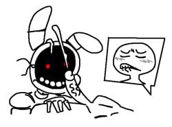 ambiguous_gender animatronic anthro bite biting_lip blush bodily_fluids crushtrap cum cum_on_face duo ejaculation exposed_endoskeleton five_nights_at_freddy's five_nights_at_freddy's_2 genital_fluids genitals human lagomorph leporid machine male mammal one_ear_up oral? penis rabbit red_eyes robot scottgames simple_background white_background wire withered_bonnie