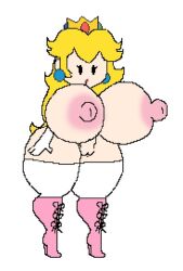 1girls alternate_breast_size blonde_hair crown exposed_breasts exposed_nipples exposed_pussy female female_only high_heel_boots high_heels keelgabeytheart leggings mario_(series) paper_mario paper_peach princess princess_peach simple_background solo thick_thighs white_background