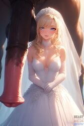 ai_generated balls beastbride bestiality_marriage blonde_female blonde_hair blue_eyes bridal_gloves bridal_veil bride cleavage elbow_gloves female feral horse horse_balls horse_penis horsecock male married_to_feral penis tiara wedding wedding_dress wedding_gloves wedding_veil white_elbow_gloves white_skin zoophilia