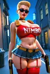 ai_generated belly bimbo blonde_female blonde_hair collar crop_top duke_nukem duke_nukem_(series) female flat_belly genderswap_(mtf) gun gun_in_hand high_waisted_thong microskirt miniskirt pleated_skirt rule_63 shades sunglasses tagme tank_top thong thong_panties tinted_eyewear tummy